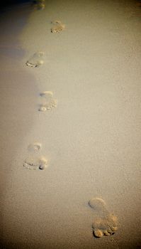 Footprints on Sand Coast Line closeup Outdoors