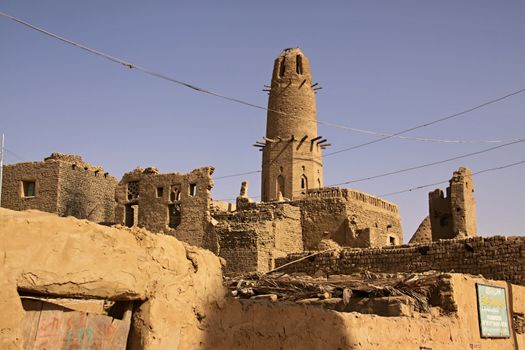 Old town scenery of Al-Qasr, a village in the Dakhla Oasis in Egypt 