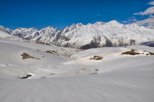 Gorge in the Caucasus mountains covered in snow, Svaneti