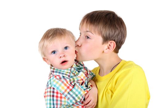 Happy Kid and Baby Boy Portrait Isolated on the White Background