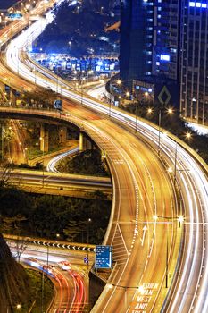 hong kong modern city High speed traffic and blurred light trails