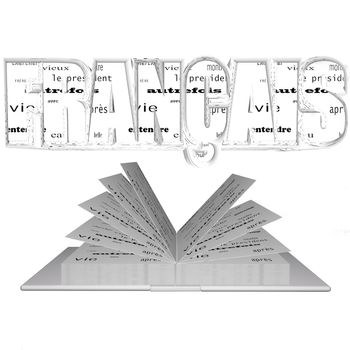 "Fran��ais" word over an open book, isolated over white, 3d render