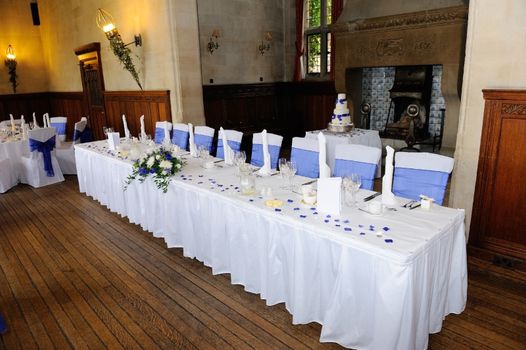 Head table at a wedding reception in a hotel