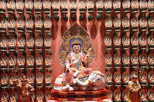 The statue of Buddha in Chinese Buddha Tooth Relic Temple in Singapore