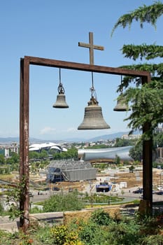 TBILISI, GEORGIA - JUNE 28, 2014: View from the Metechi Church to the Europe Square on June 28, 2014 in Tbilisi, Georgia, East Europe