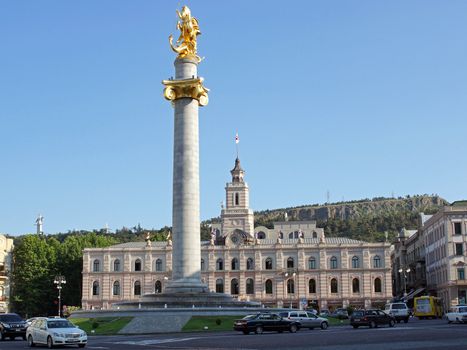 TBILISI, GEORGIA - JULY 11, 2014: Town hall on Liberty Square of Tbilisi on July 11, 2014 in Georgia, East Europe