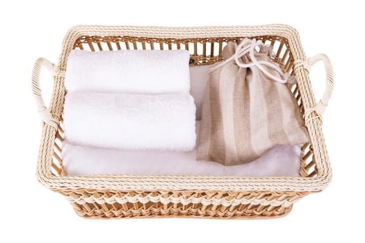 towel spa set in basket, top view