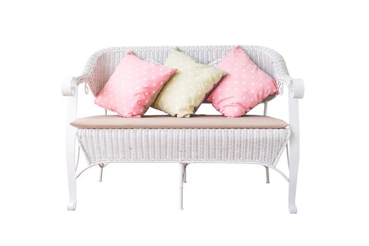 sofa furniture weave bamboo chair and pillow on white background