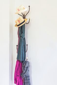 vintage Hat Stand and hanger clothes set on white wall