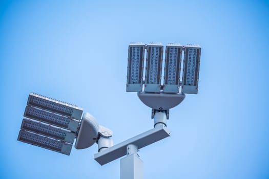 LED street lamps post on white background