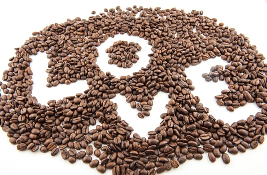 Write the word love in coffee beans.