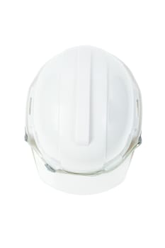 engineering concept, safety helmet, top view on white background