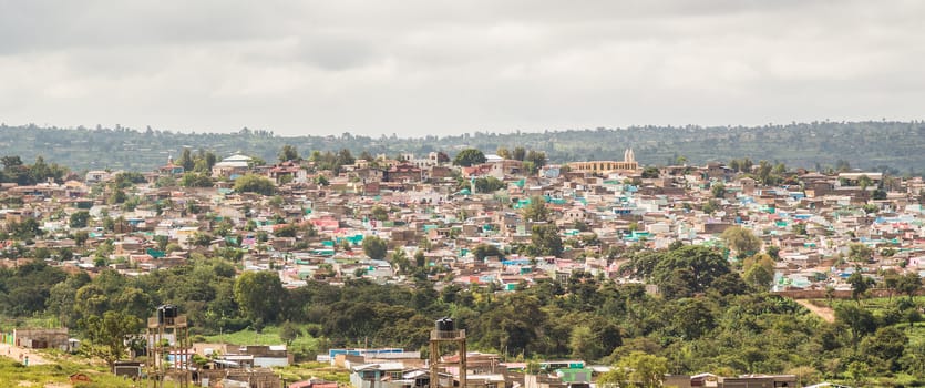 Aerial view of the city of Harar, Ethiopia, with the fortified historic walled city Jegol in the center