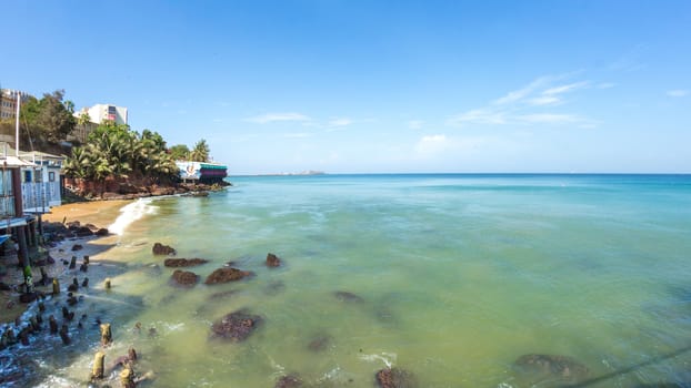 The beautiful waters of the Atlantic ocean with its rocky coastline near the City of Dakar in Senegal