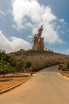 African Renaissance Monument, a 49 meter tall bronze statue of a man, woman and child, in Dakar, Senegal