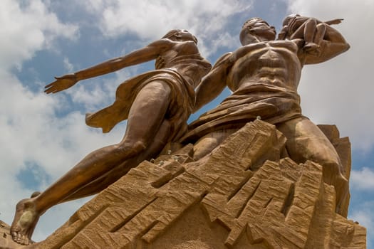 African Renaissance Monument, a 49 meter tall bronze statue of a man, woman and child, in Dakar, Senegal