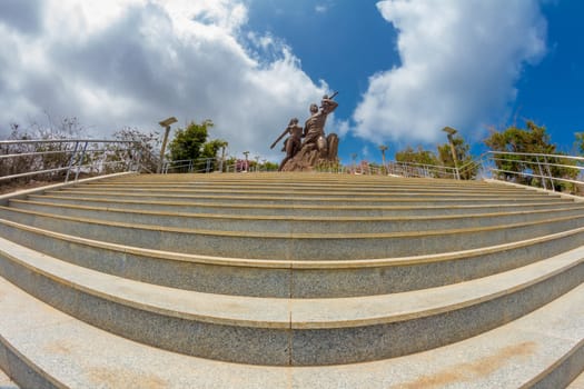 African Renaissance Monument, a 49 meter tall bronze statue of a man, woman and child, in Dakar, Senegal