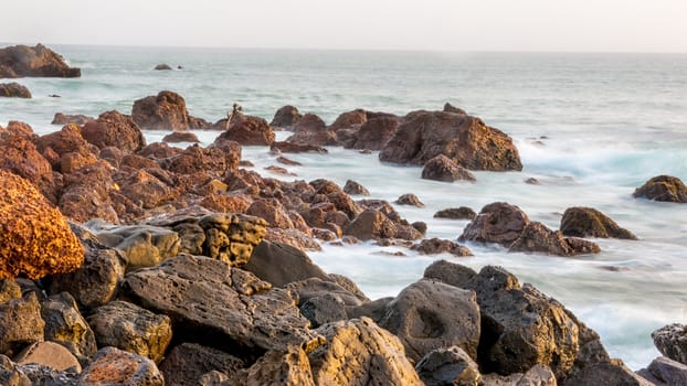 The beautiful waters of the Atlantic ocean with its rocky coastline near the City of Dakar in Senegal