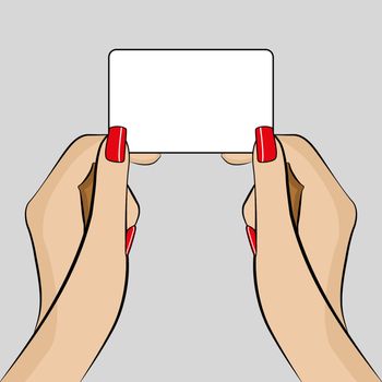 An Illustration of Womans hand holding a business card