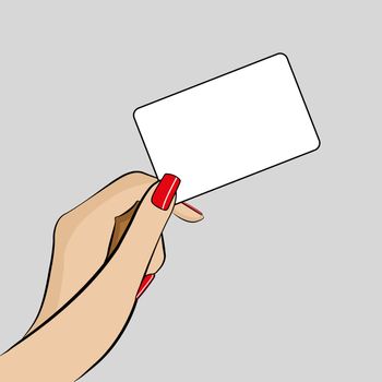 An Illustration of Womans hand holding a business card