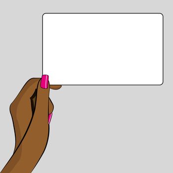 An Illustration of Womans hand holding a business card