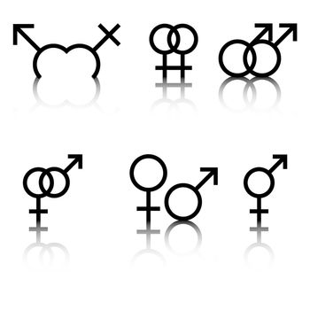 An Illustration of male and female sex symbol in colour and black and white