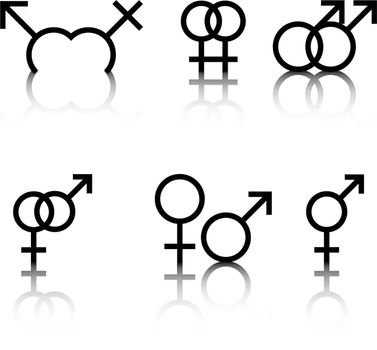 An Illustration of male and female sex symbol in colour and black and white