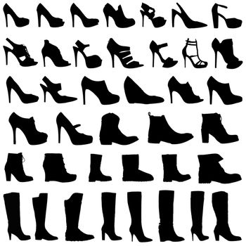 An Illustration of Womens shoes and boots icon set