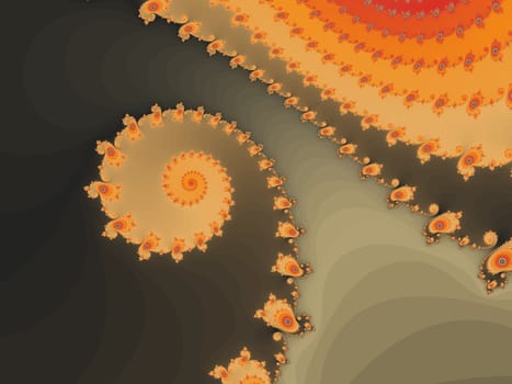 Digital computer graphic - rendering. Patterned fractal spiral in a bright colors for design.