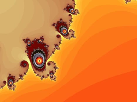 Digital computer graphic - rendering. Patterned fractal background with spirals in a bright colors for design.