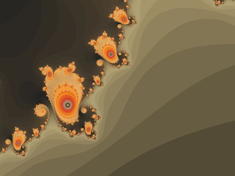 Digital computer graphic - rendering. Patterned fractal background with spirals in a bright colors for design.