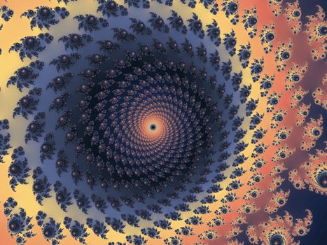 Digital computer graphic - rendering. Patterned fractal spiral in a bright colors for design.