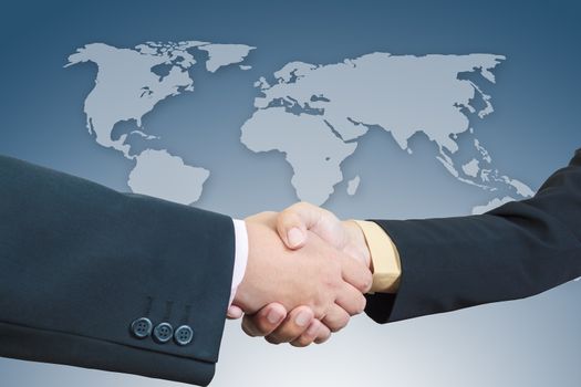 Businessman handshake with world map background