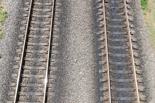 two parallel railroads. aerial view