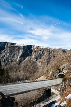 A road leading to the Norwegian nationalpark Hardangervidda