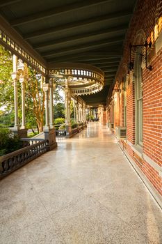 Balcony or marble patio of Henry B Plant museum is moorish inspired architecture part of the University of Tampa.