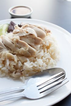 Hainanese chicken rice and sauces,khao mun kai