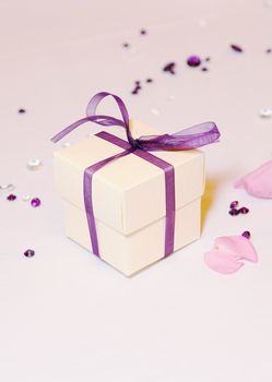 Purple gift box at wedding reception