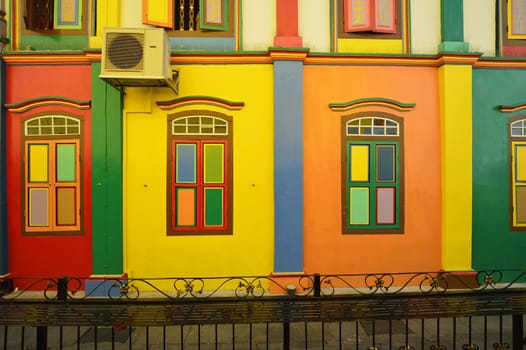 Color shutters and color facade of building in Little India, Singapore