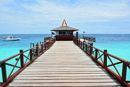 Wooden bridge in Sipadan island, scuba-diving paradise