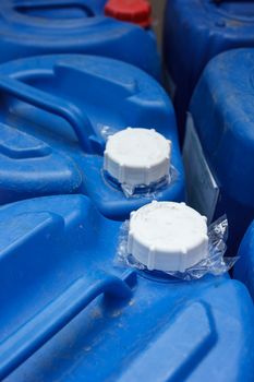 White lid of blue chemical plastic