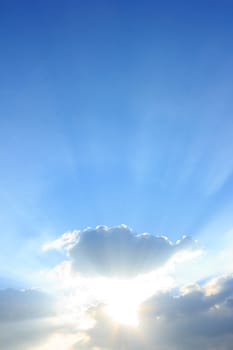 blue sky with sun and clouds for background