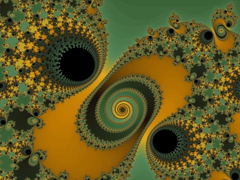 Digital computer graphic - rendering. Decorative fractal background in a yellow - green colors for design.