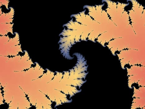 Digital computer graphic - rendering. Decorative fractal spiral on a black background for design.