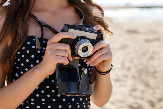 Beauty, summer. Cute, attractive woman on the beach