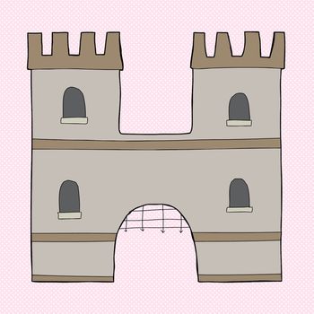 Letter "H" in the shape of a medieval castle