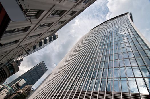 Modern architectural buildings on London streets 