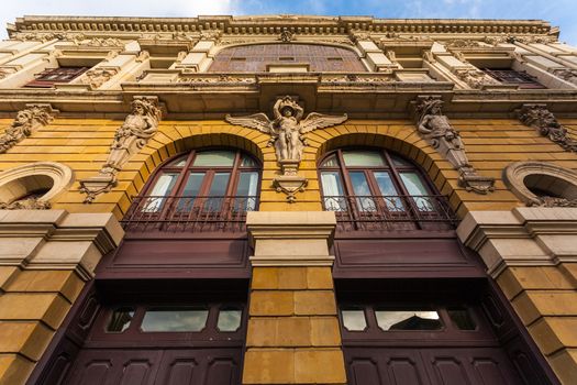 Closeup upper view of Arriaga Theathre buinding in the city of Bilbao Basque Country Spain