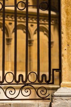 Detail of forged barrier in the sourroundins of the gotich cathedral in Leon , Spain