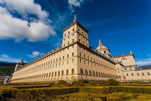 Panoramic full view  in the Royal Site of San Lorenzo de El Escorial next to Madrid Spain